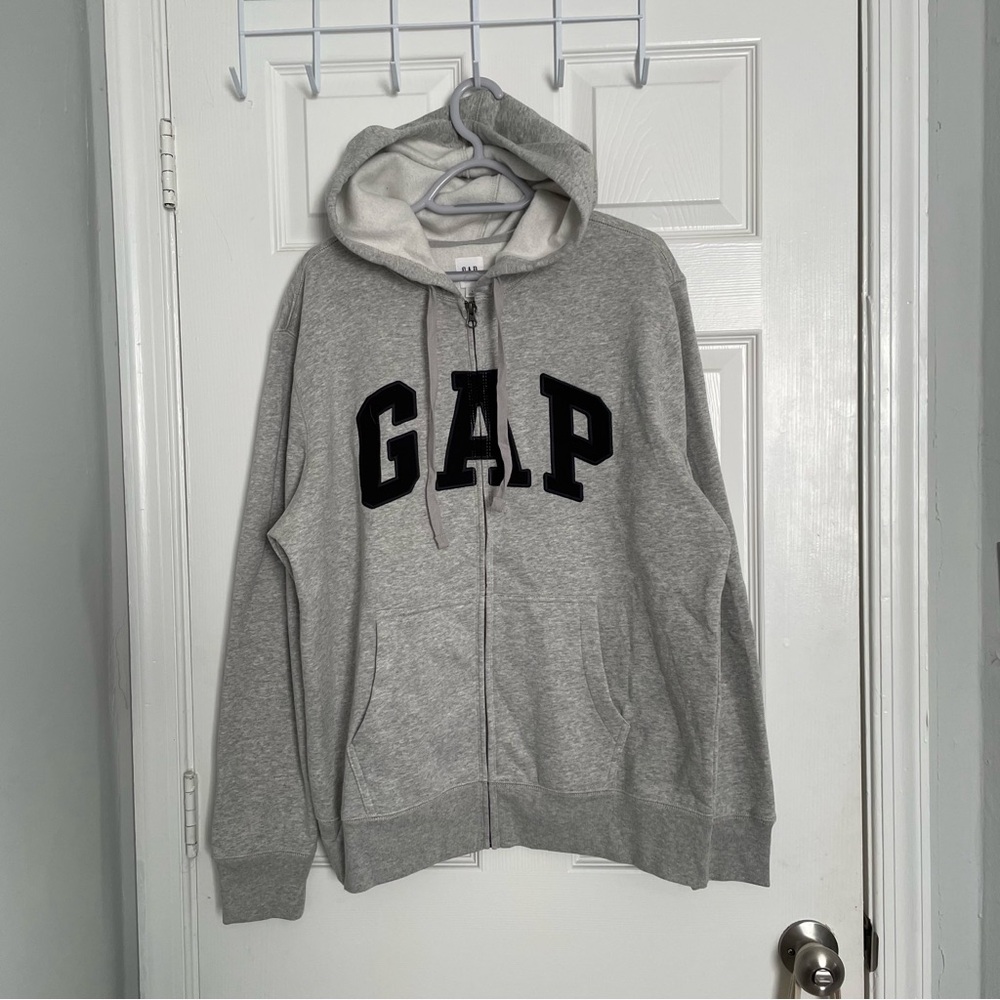 GAP Heather Gray Hoodie with Black Logo